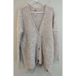Free People Oversized Grey Boucle Chunky Knit Cardigan Sweater Size XS